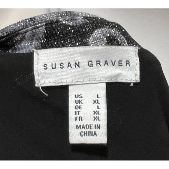 Susan Graver Women Sz L Black Gray Silver Metallic Layered Lurex Keyhole Sweater - Picture 11 of 11